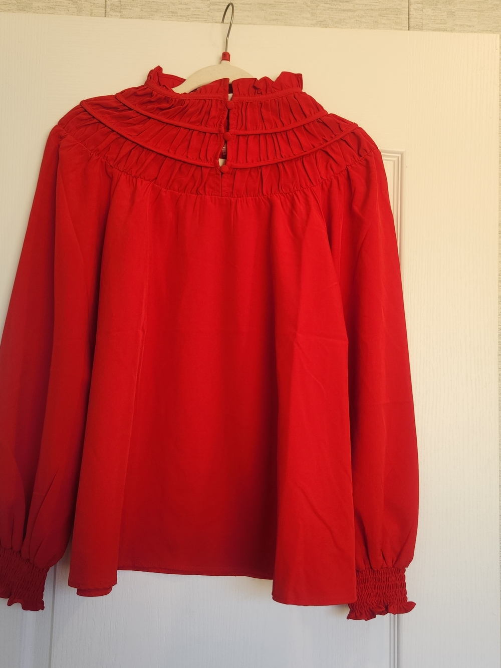 Cato Red Smocked Yoke Long Sleeve Blouse S BNWT